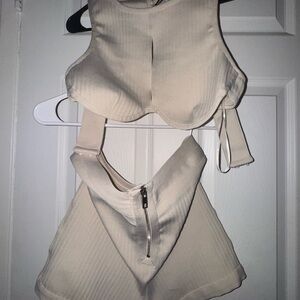 Fashion Nova High Waist Shorts and Top Set - Cream